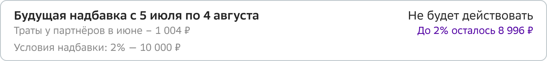 Будущая надбавка с 5 июля по 4 августа — не будет действовать, до 2% осталось 8 996 ₽